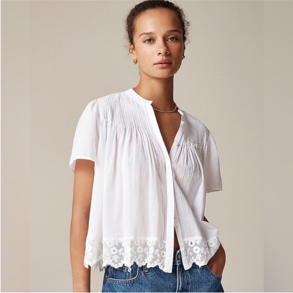 J. Crew Lace-trim pintuck top in cotton voile Size XS - Picture 2 of 16